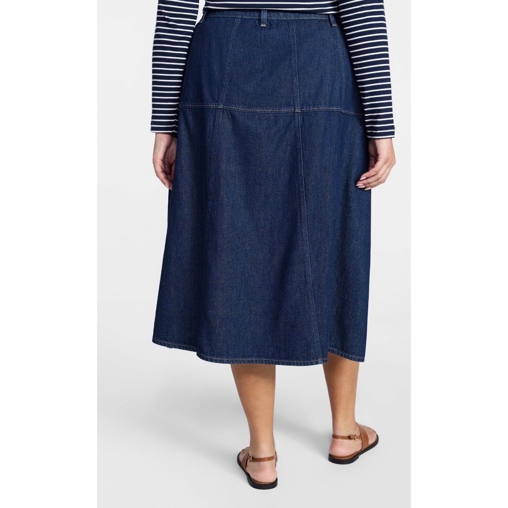Terra & Sky Womens Plus Drapey Button Front Denim Skirt Indigo Blue Size 18W NWT - Picture 2 of 5